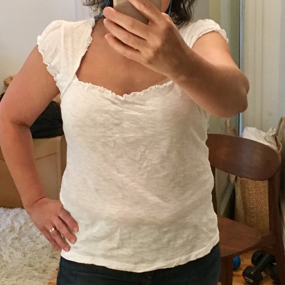 MAS QUE BASICOS White Cotton Ruffle Shirt L - Picture 2 of 5